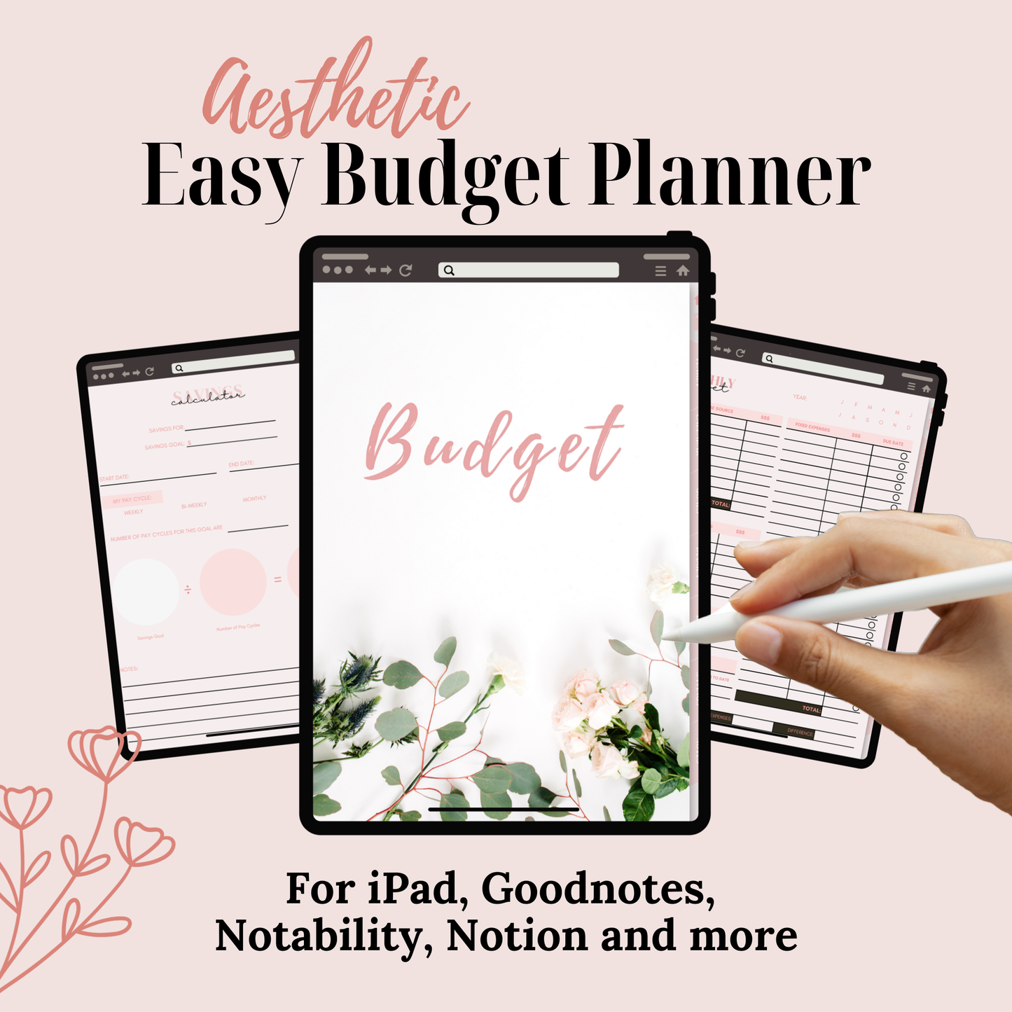 Digital Budget Planner 💲 | Pink Simple Floral Aesthetic 🌷