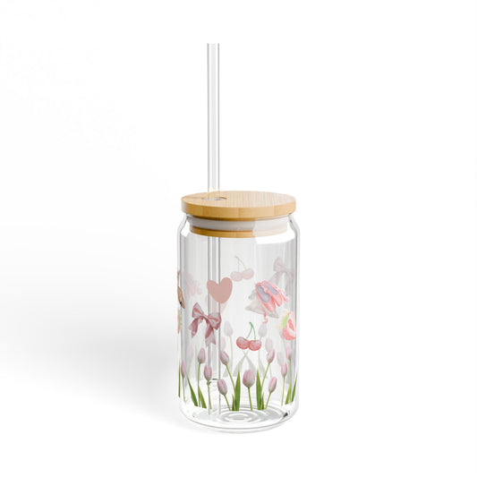 Cute Coquette Aesthetic 🎀 Glass Tumbler with Straw