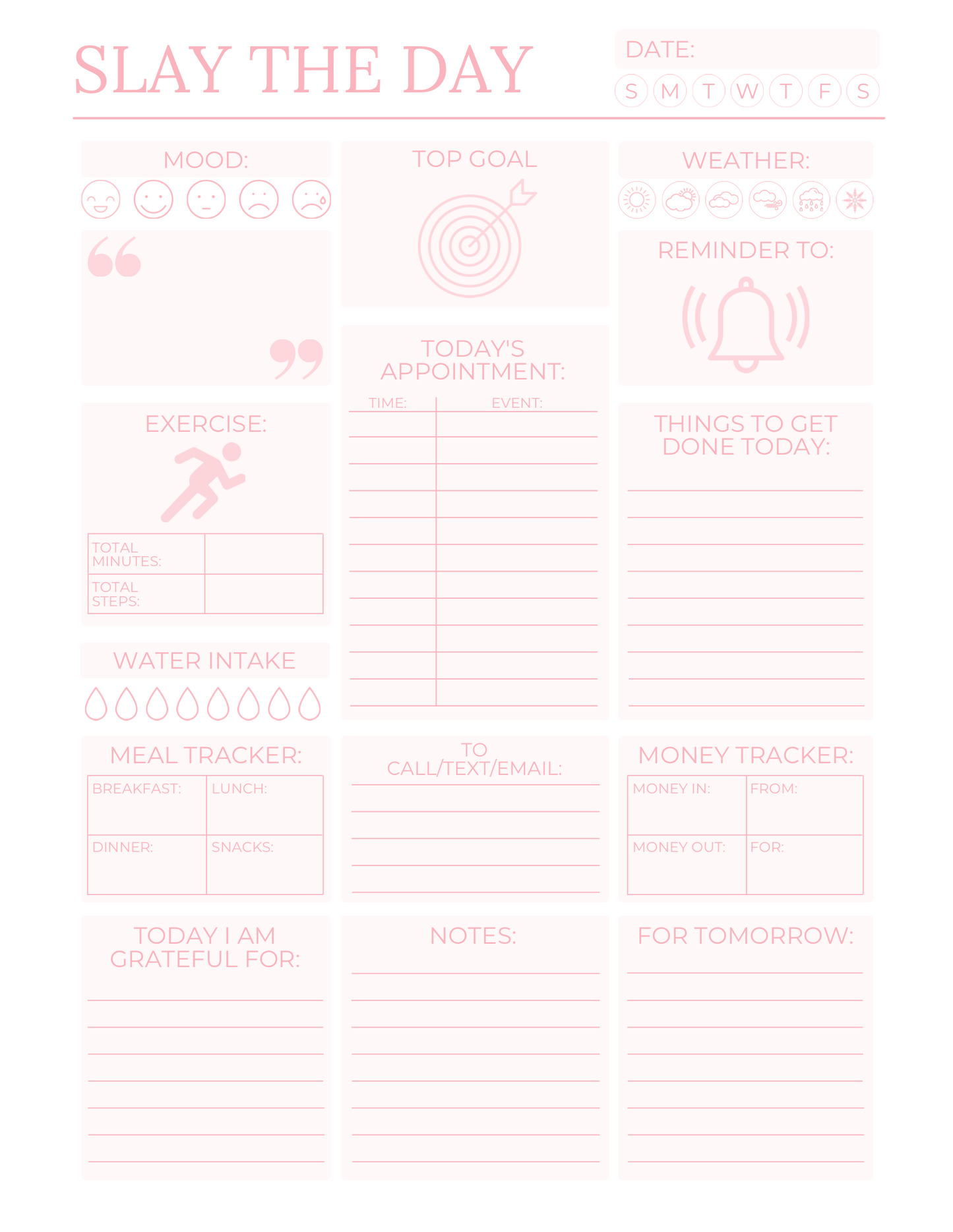 Slay the day: Plan, organize and track your day with this daily planner sheet for success!