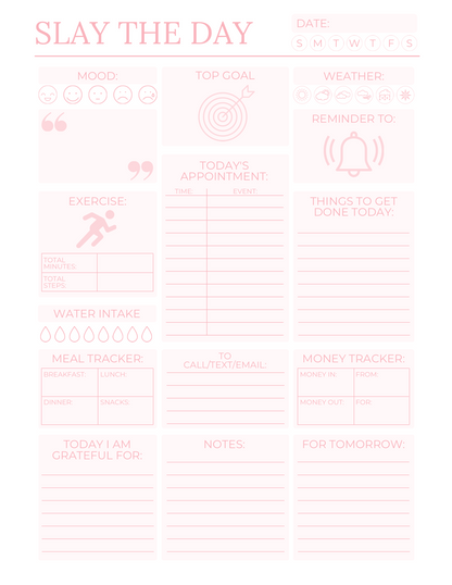 Slay the day: Plan, organize and track your day with this daily planner sheet for success!