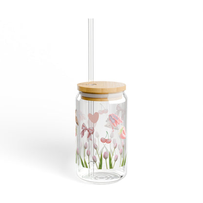 Cute Pink Coquette Aesthetic | Glass Tumbler with Straw and Lid 🎀