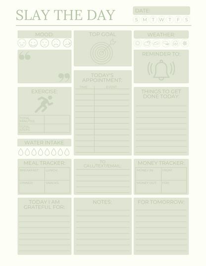 Slay the day: Plan, organize and track your day with this daily planner sheet for success!